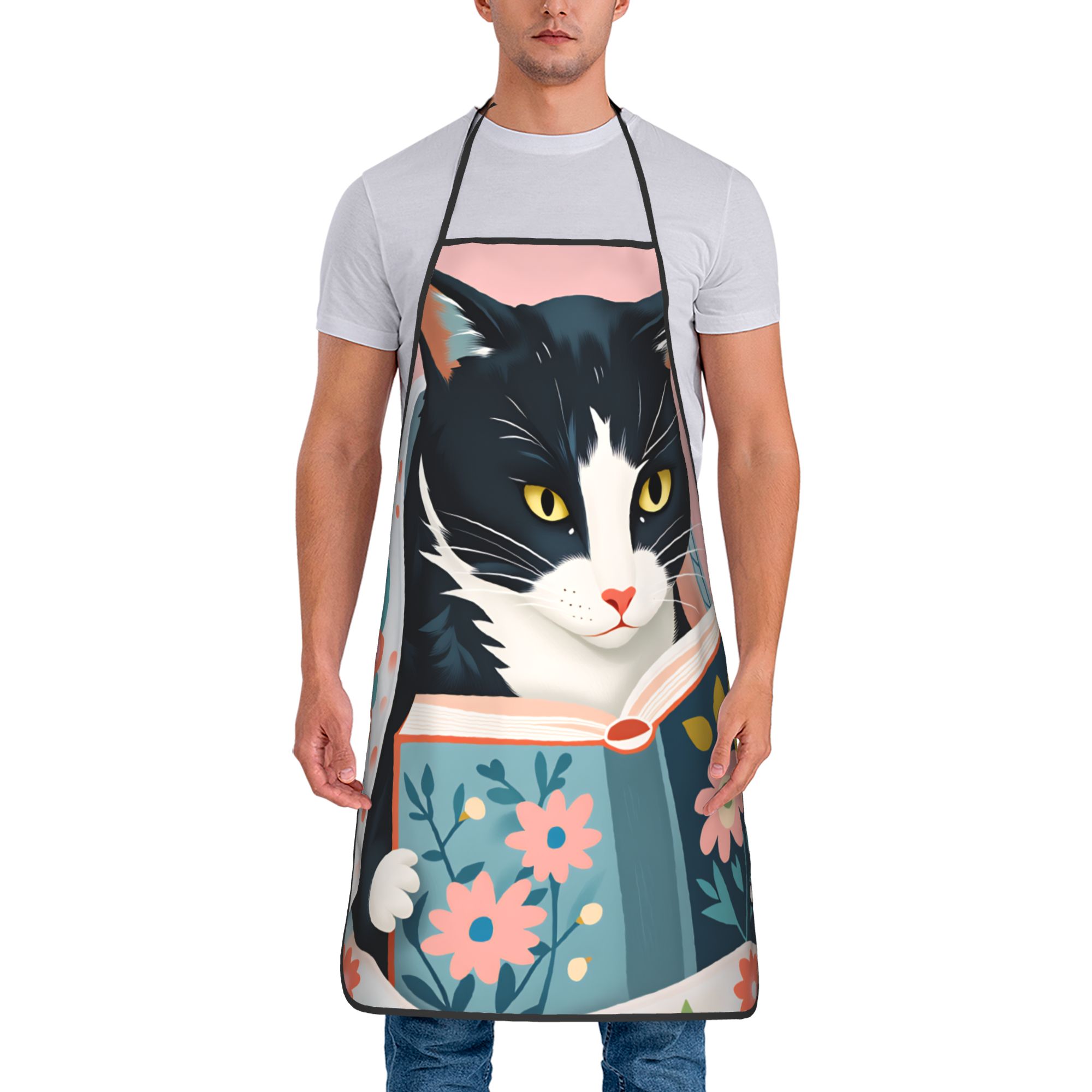 Whimsical Reading Cat Apron  F - Home Cooking Reading reseña y precio
