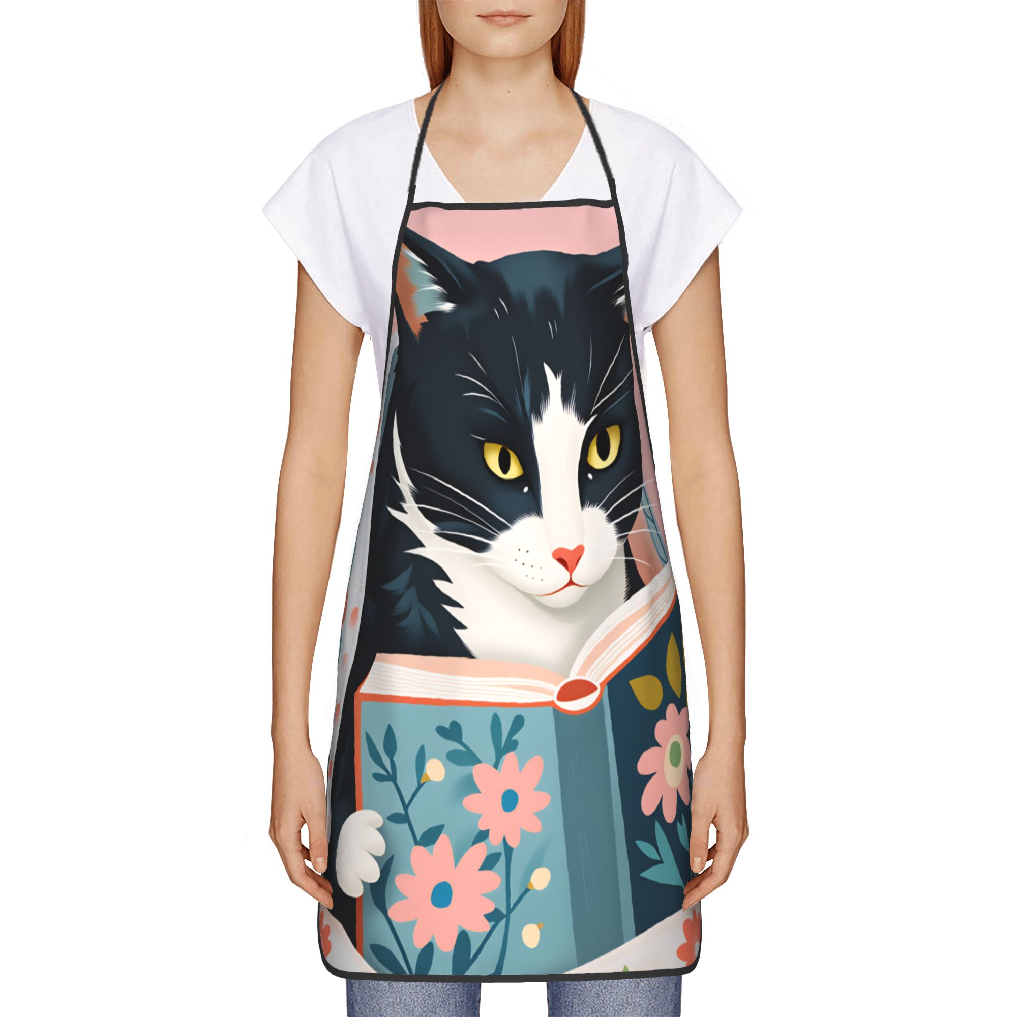 Whimsical Reading Cat Apron  F - Home Cooking Reading reseña y precio