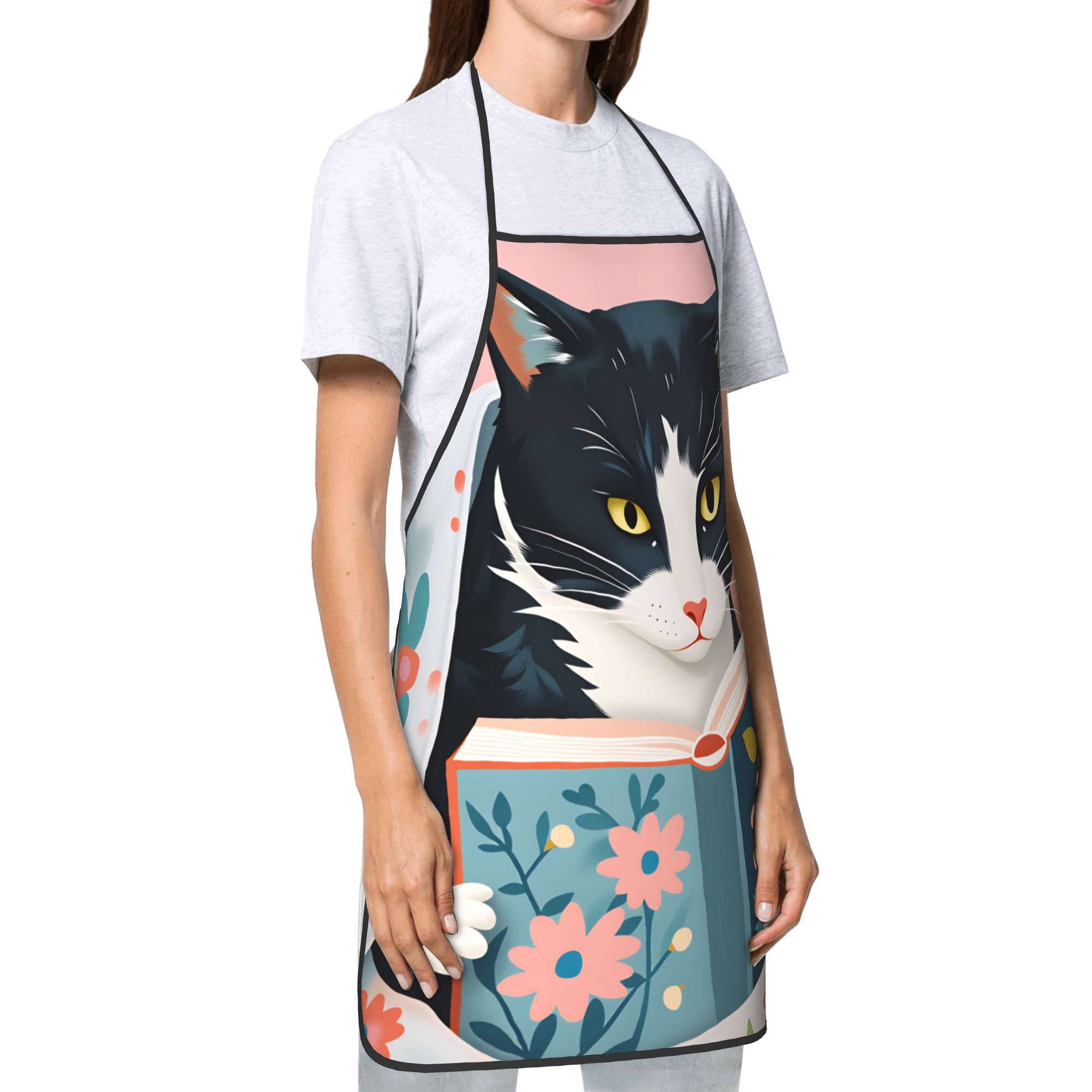 Whimsical Reading Cat Apron  F - Home Cooking Reading reseña y precio